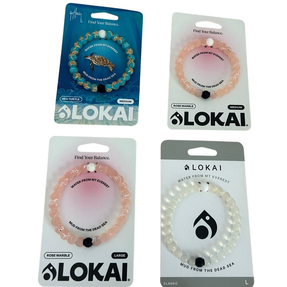 Lokai Bracelets Lot of 4 New M/ L - Pink Clear Sea Turtle Blue Find Your Balance